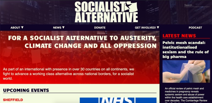 Screenshot from Socialist Alternative's homepage on a large screen