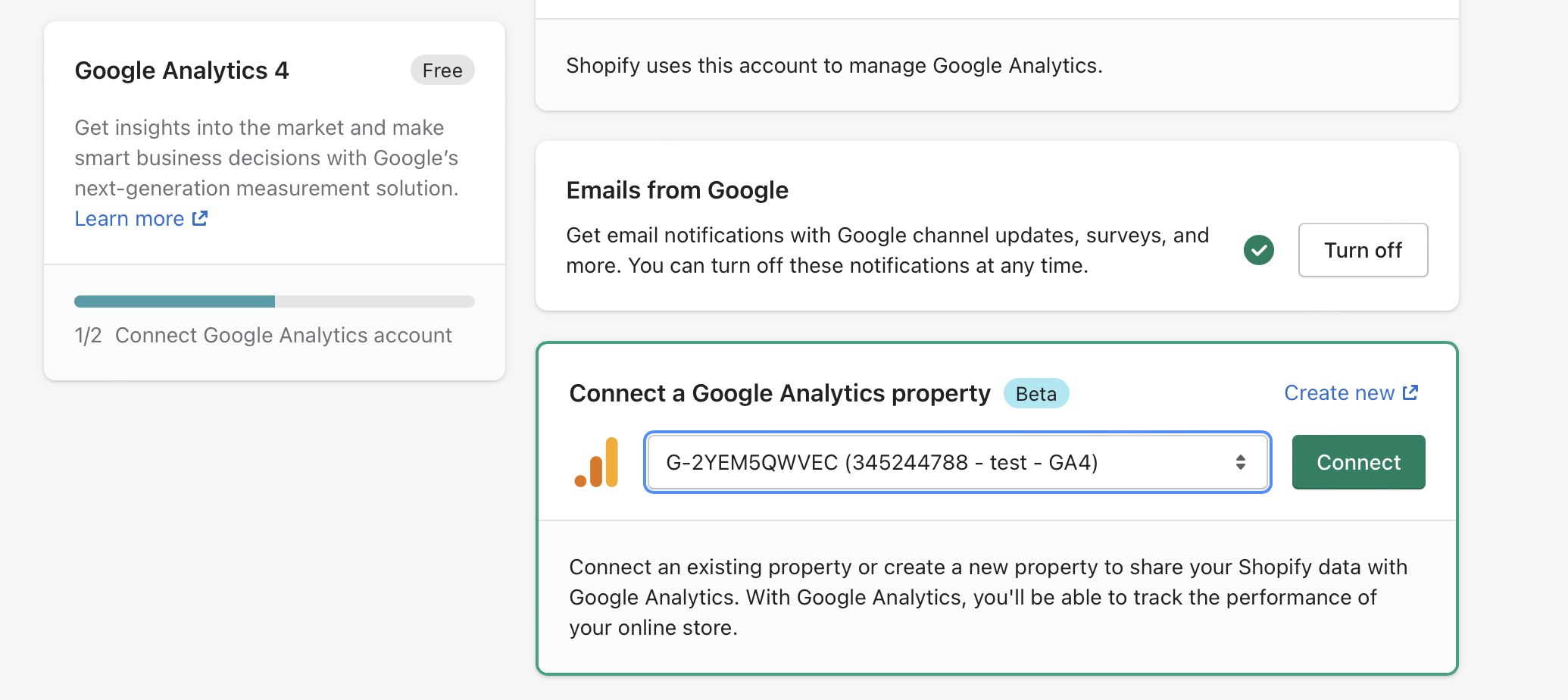 Connect GA4 property with Shopify using the native integration