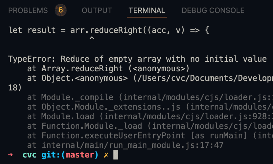 JavaScript array reduceRight typeerror