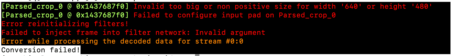 an error shown when cropping a video using FFmpeg: "non positive size"