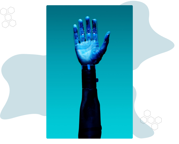 Blaue, erhobene Roboterhand