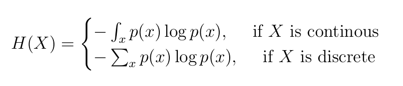 Equation 1: Definition of Entropy. Note log is calculated to base 2.