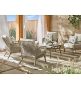 image Hampton Bay Haymont 5-Piece Steel Wicker Outdoor Patio Conversation Deep Seating Set with Beige Cushions