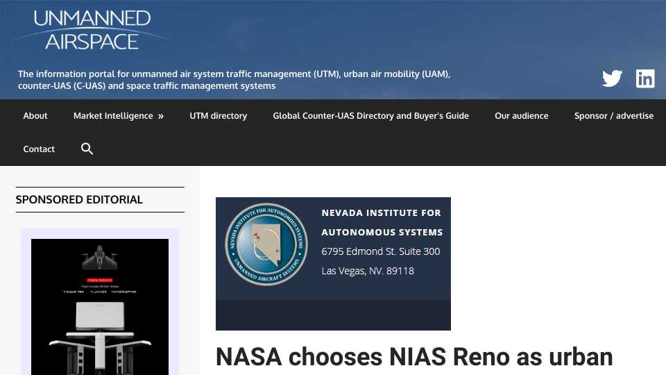 NASA chooses NIAS Reno as urban UTM TCL4 test site