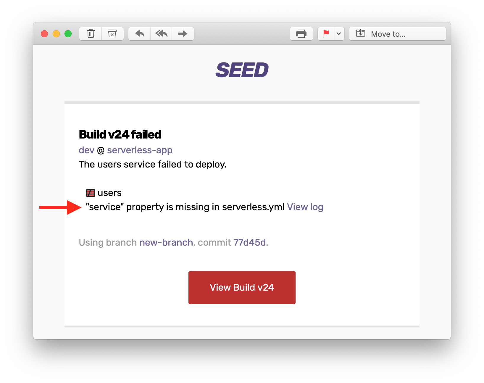 Seed build error email notification