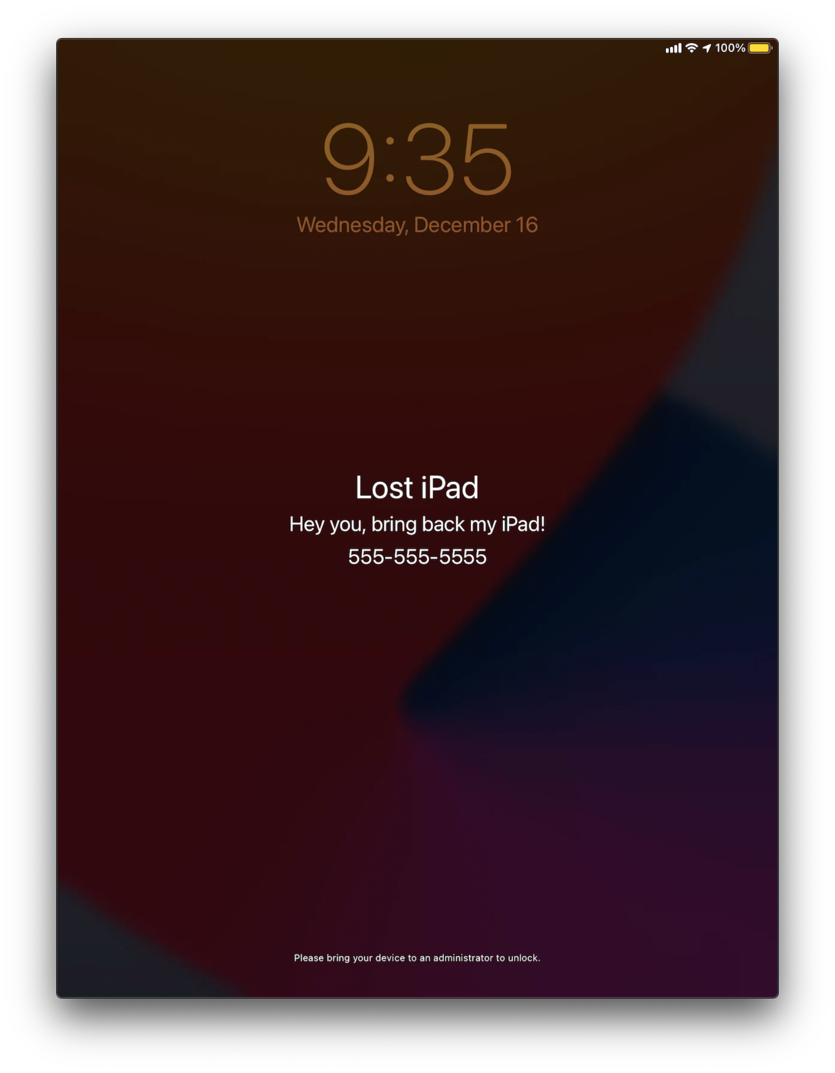 iPad lost mode example