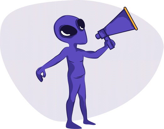 A purple alien with a megaphone.