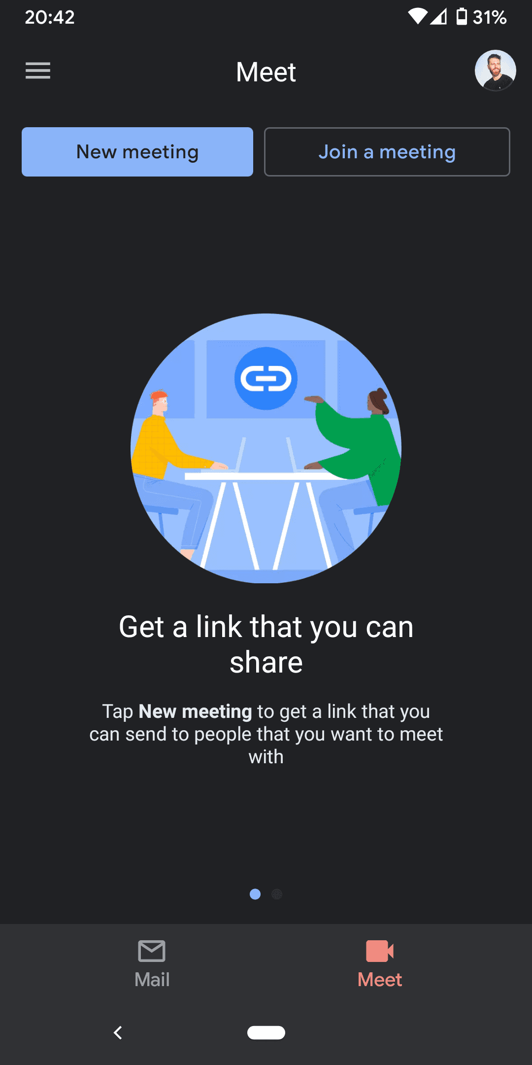 Screenshot of Get a meeting link to share in Gmail