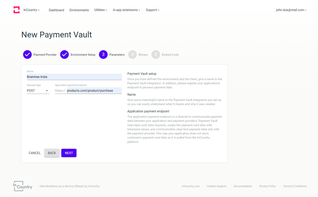 Managing payment vaults | InCountry Docs