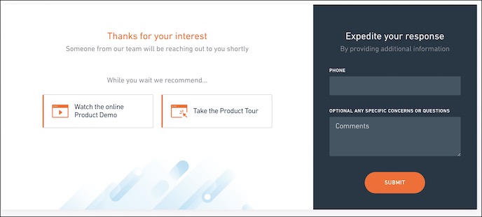 screenshot of our request for pricing page
