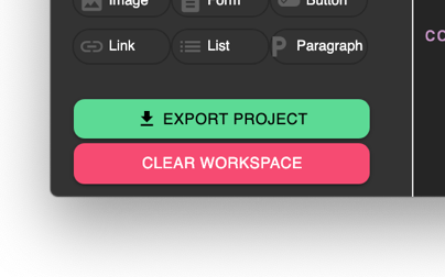 screenshot of export code button within the preducks app
