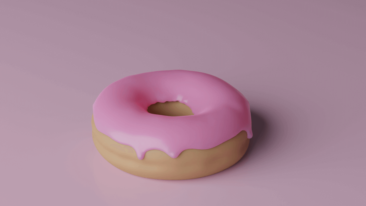 A doughnut with pink icing