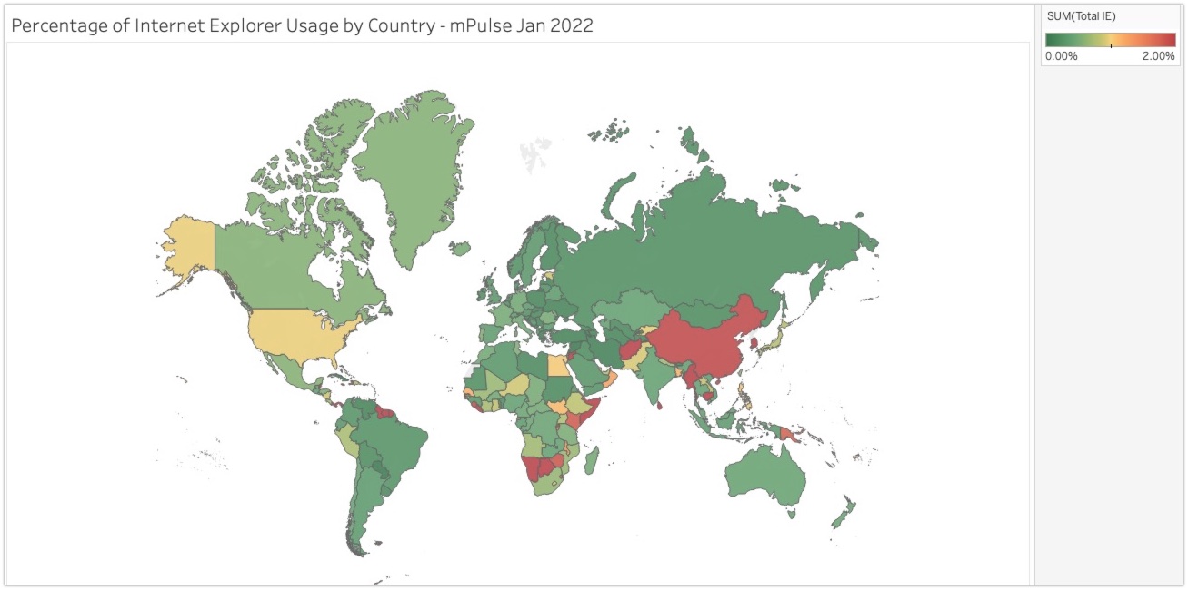 Internet Explorer Usage by Country - Jan 2022