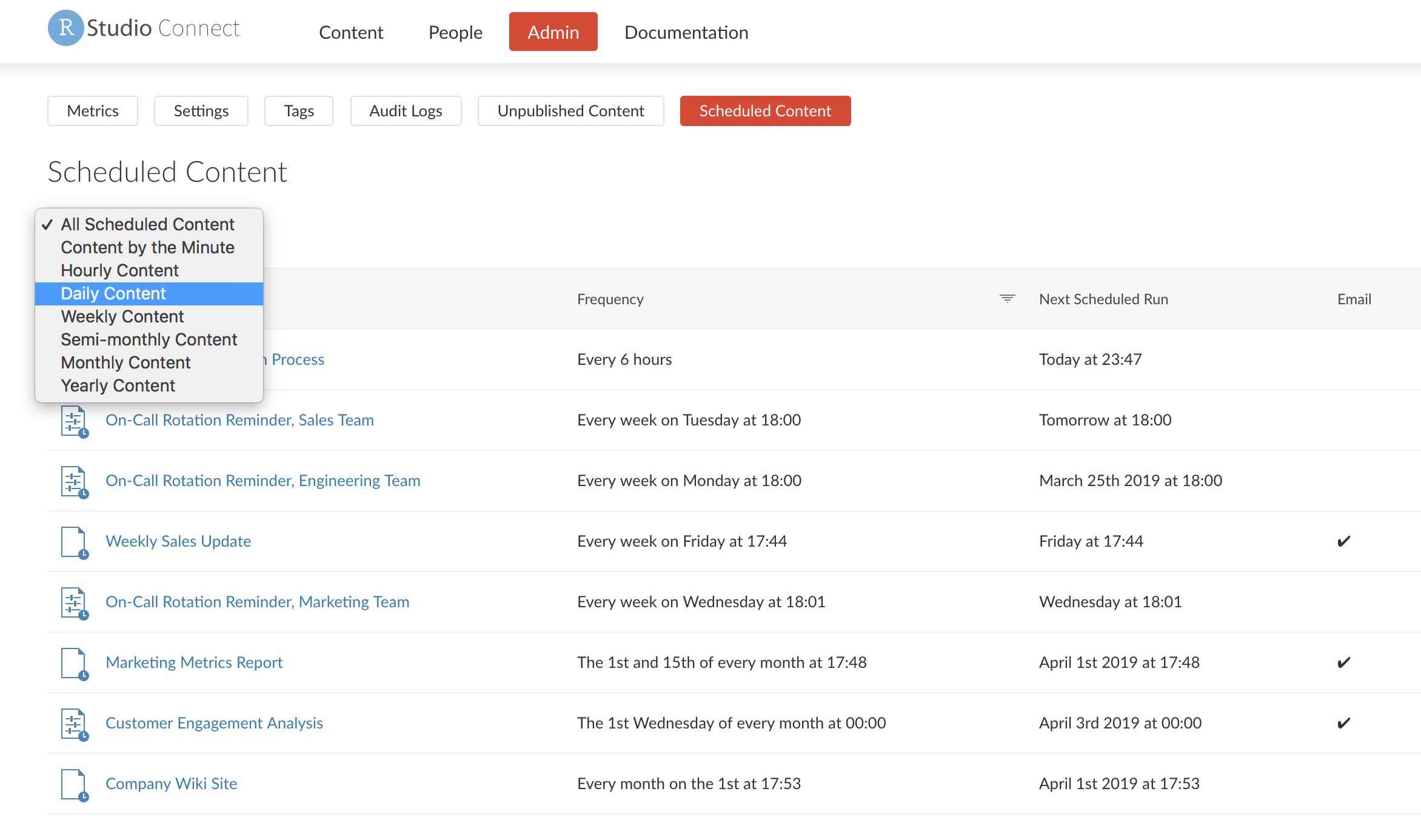 View and filter scheduled content