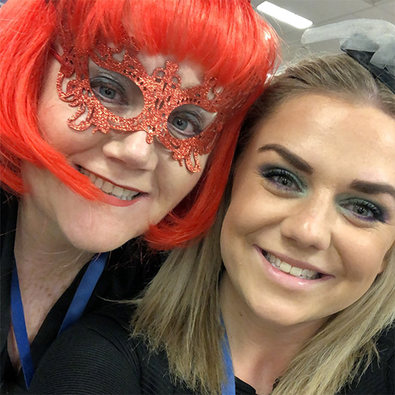 Two IAG Loyalty colleagues celebrating Halloween.