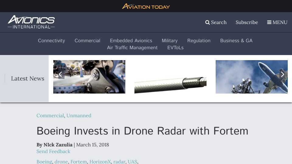 Boeing Invests in Drone Radar with Fortem