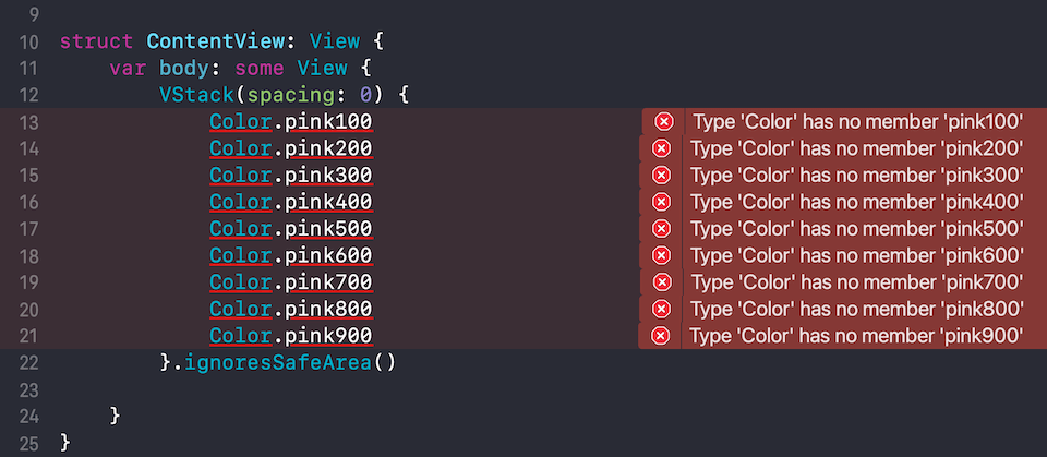 Type 'Color' has no member error.