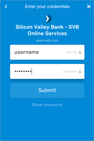 A screenshot of the modal dialog showing you how to enter your banking credentials