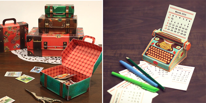  tiny typewriter and suitcases made of paper