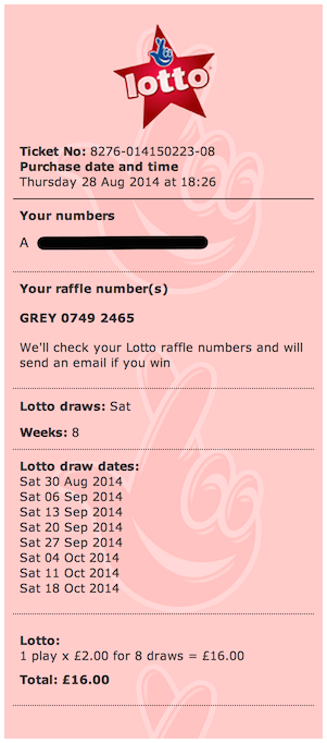 First 8 week Lotto ticket