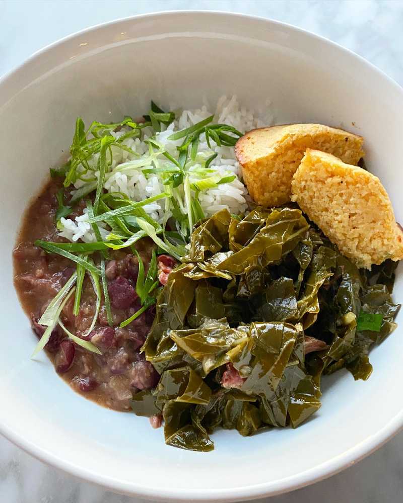 collards, red beans, rice, and a jalapeño cheddar cornbread muffin. elaborate weeknight dinners with annoying amounts of prep are are my favorite way to…