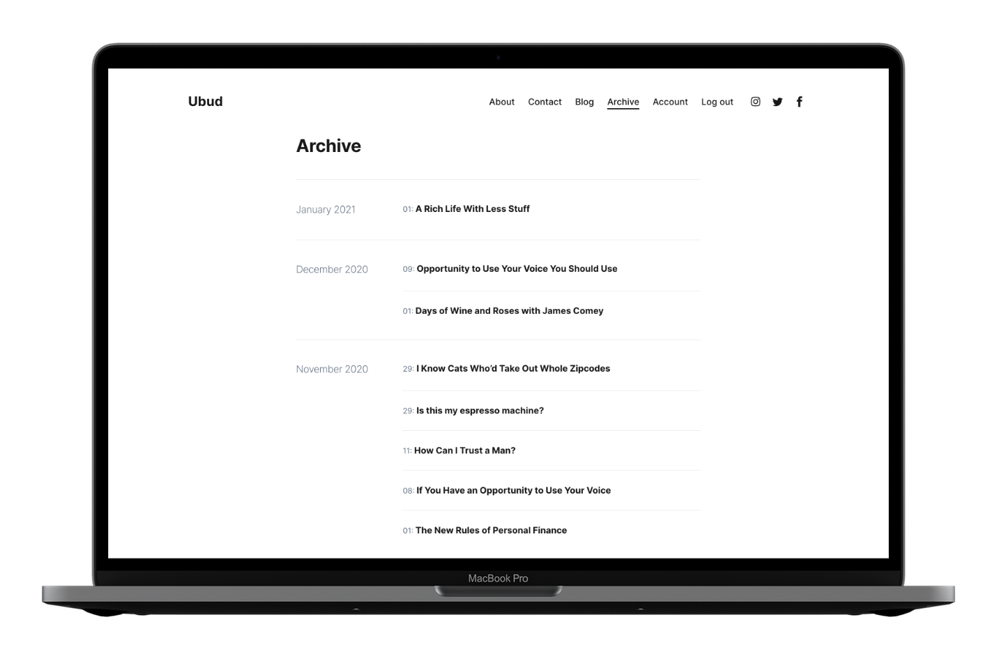 Ubud Ghost CMS Theme Archive Page
