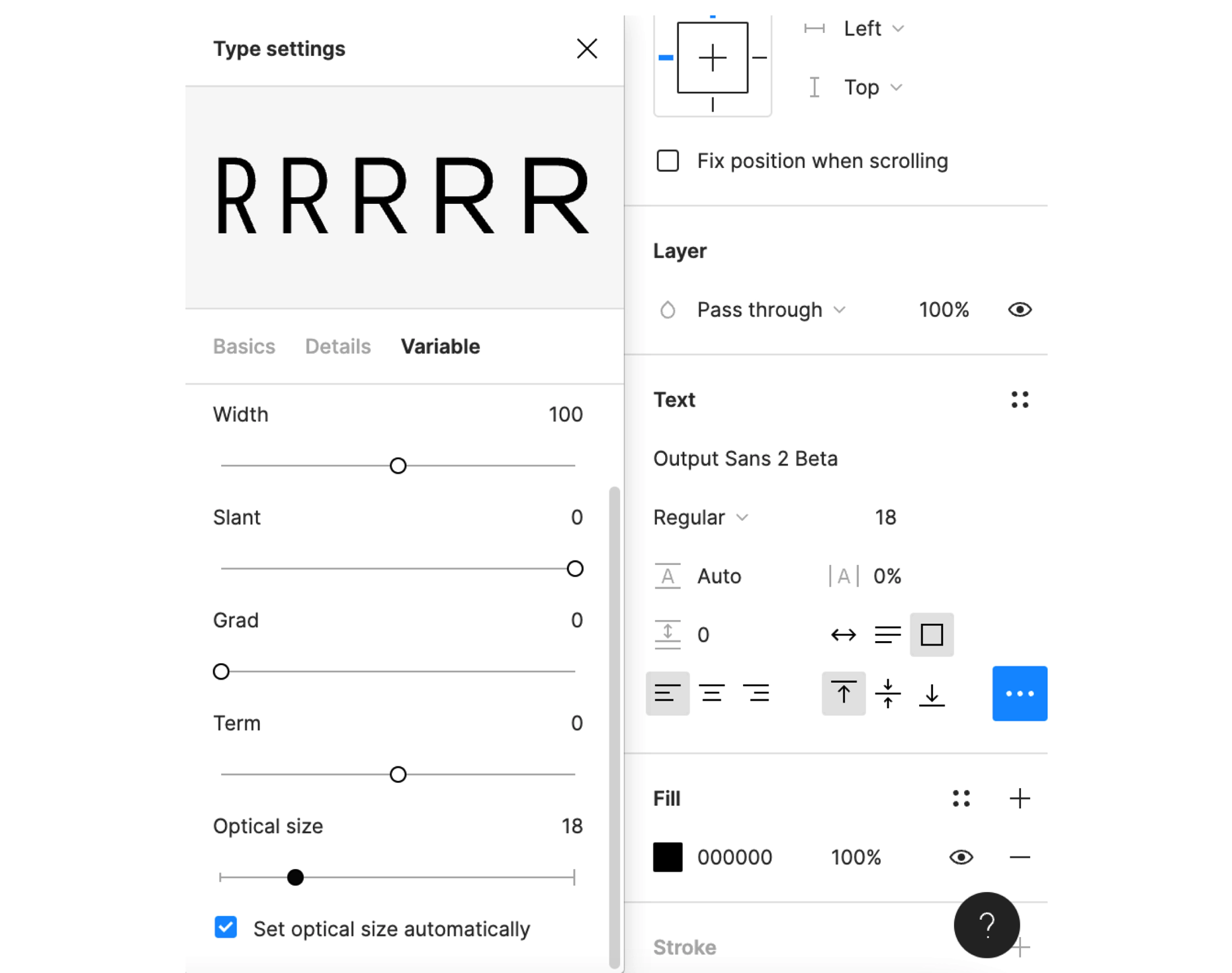 A screenshot of the variable settings within the Figma design app