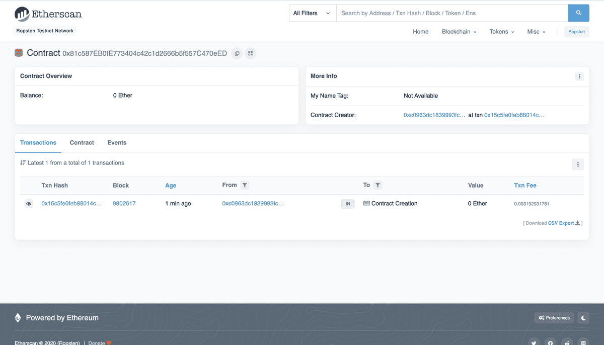 View your transaction address on Etherscan