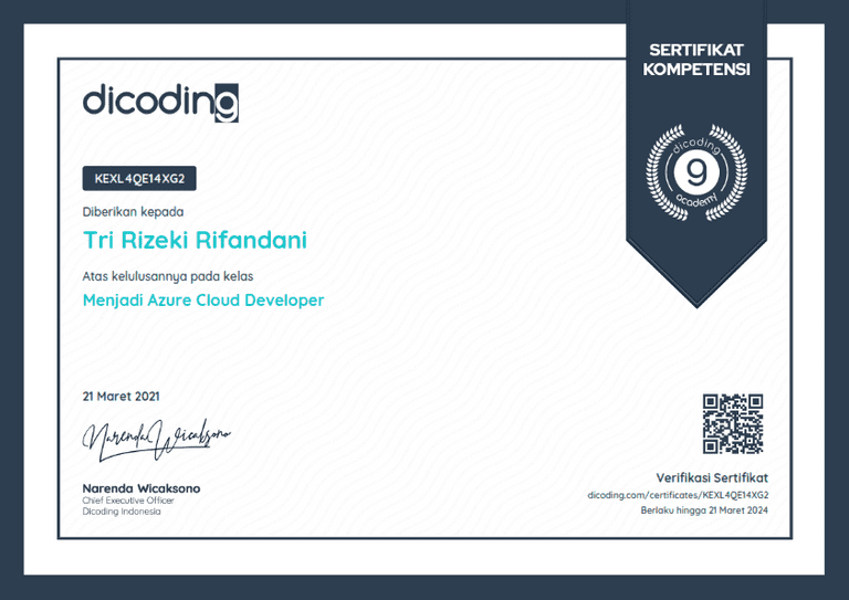 Menjadi Azure Cloud Developer Certificate by Rifandani