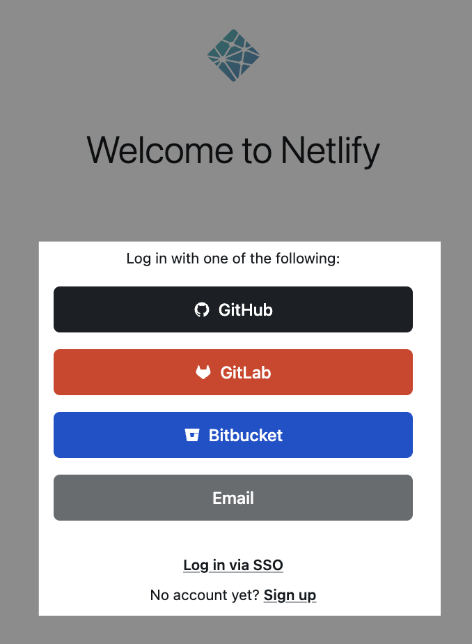 Standard Netlify team login options on a deploy when team login protection is enabled, includes options to log in with GitHub, GitLab, Bitbucket, Email, or SSO