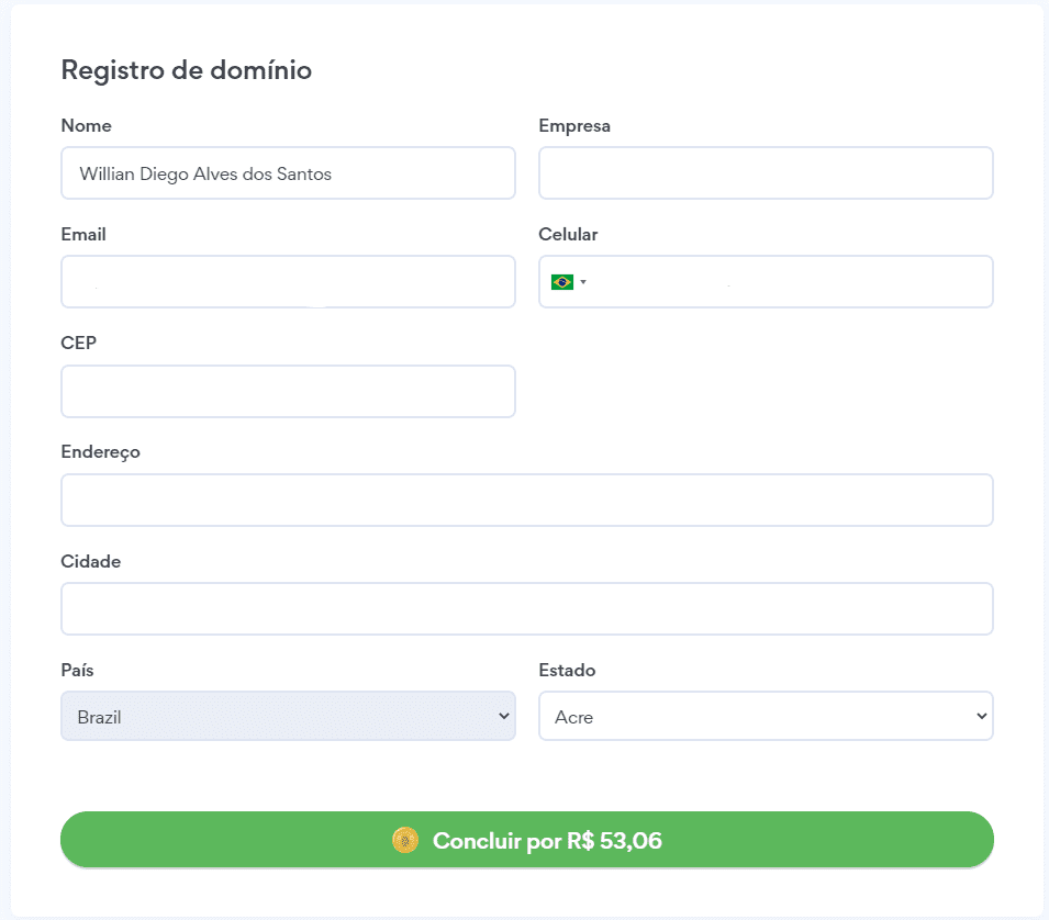 Tela de dados do usuário