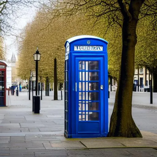 A quiet London street with a BLUE BT phone box