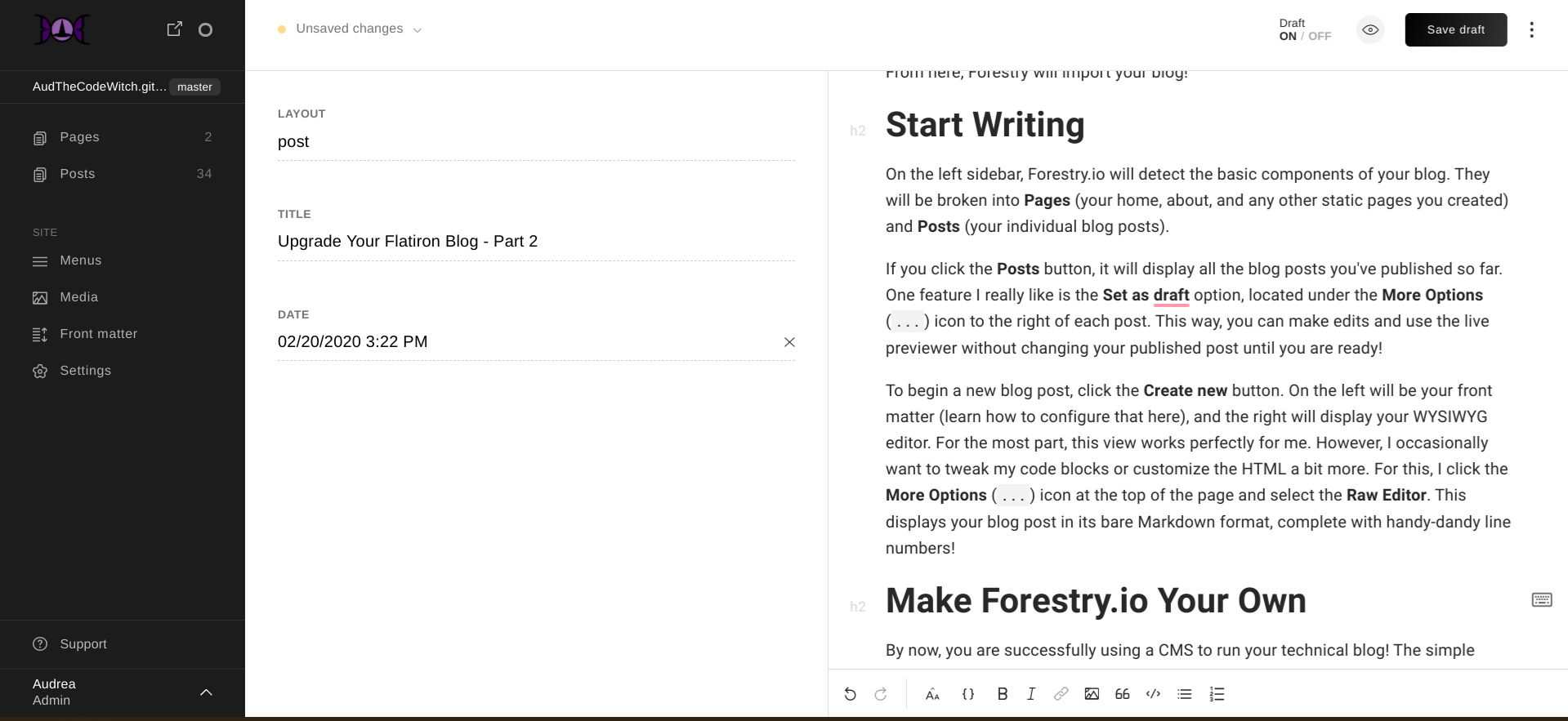 WYSIWYG editor view