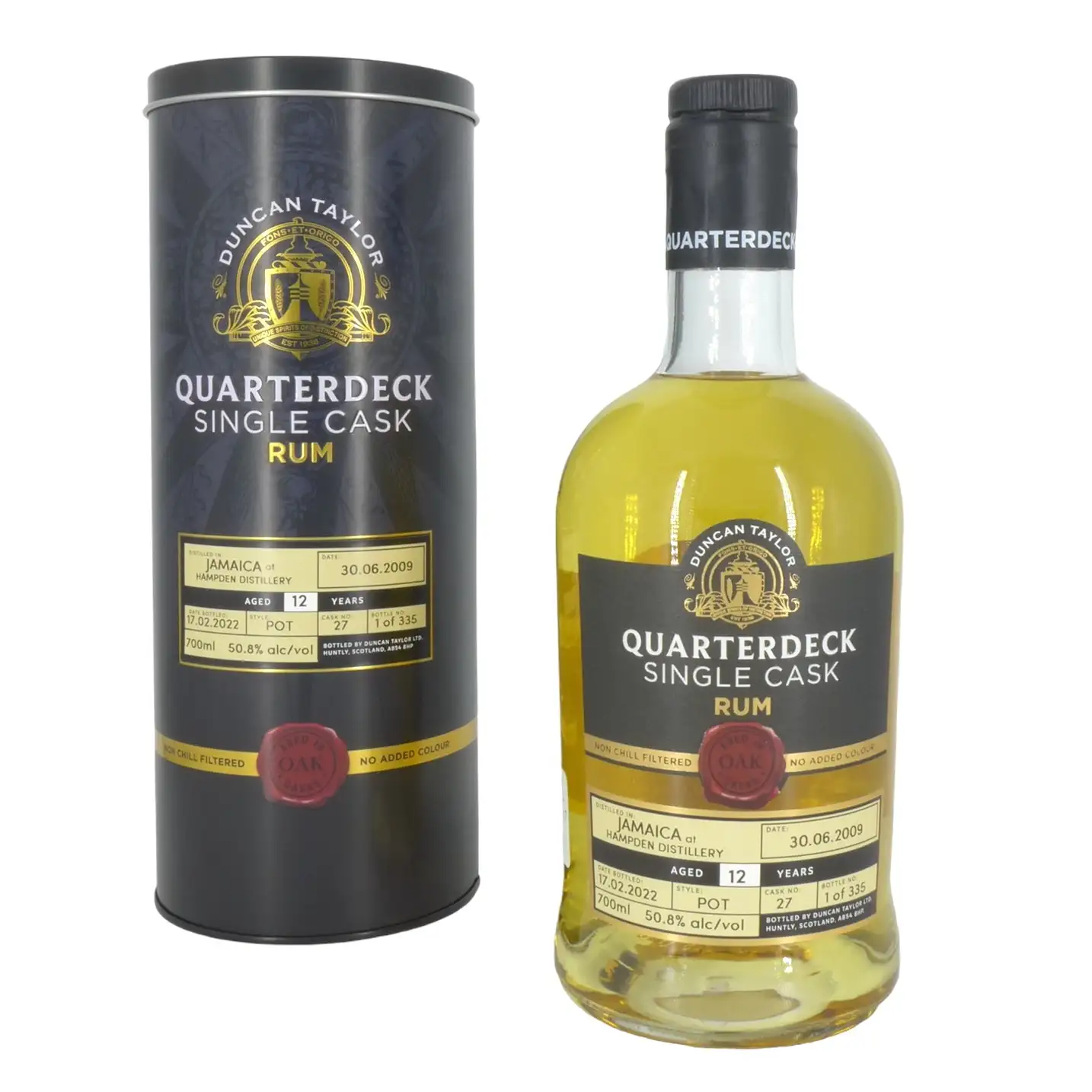 Image of the front of the bottle of the rum Quarterdeck Single Cask Jamaica Rum