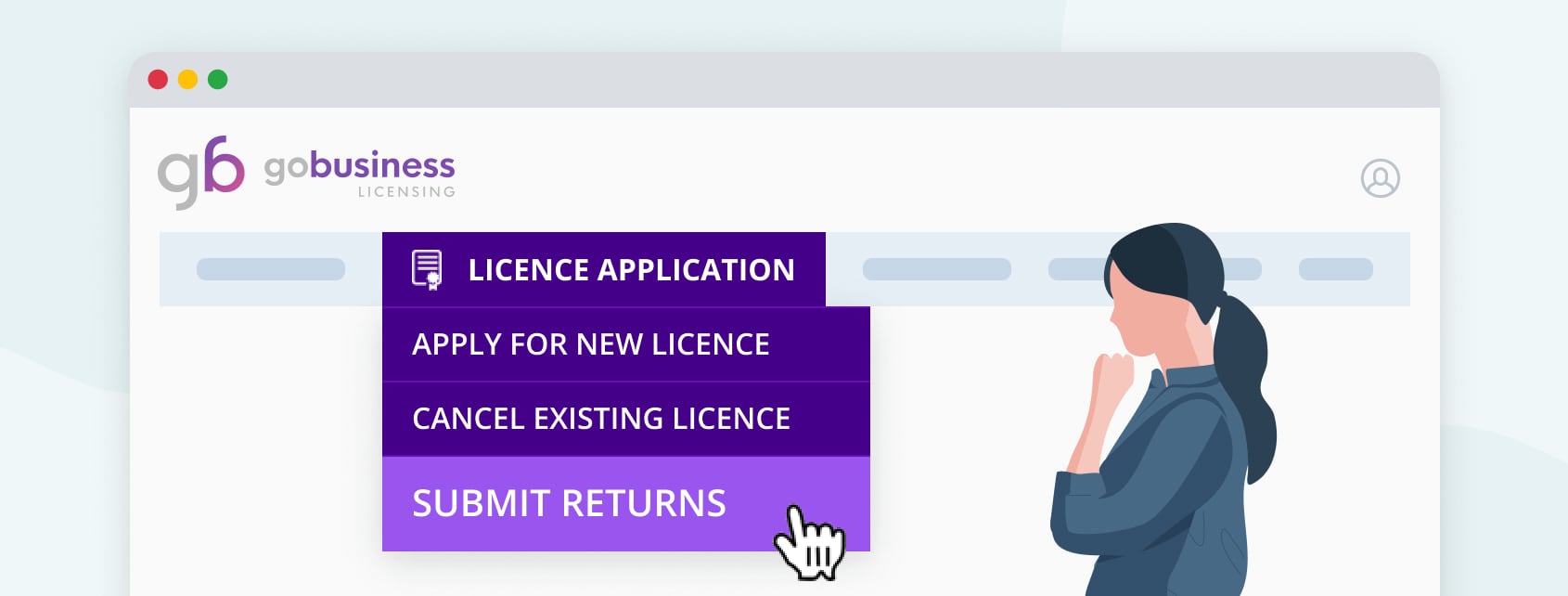 Submit returns via the Licence Application dropdown in GoBusiness Licensing