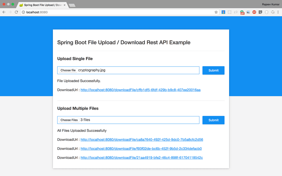 Spring Boot File Upload Download with JPA, Hibernate and MySQL database demo