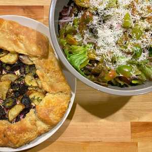 Potato, purple carrot, and goat cheese galette