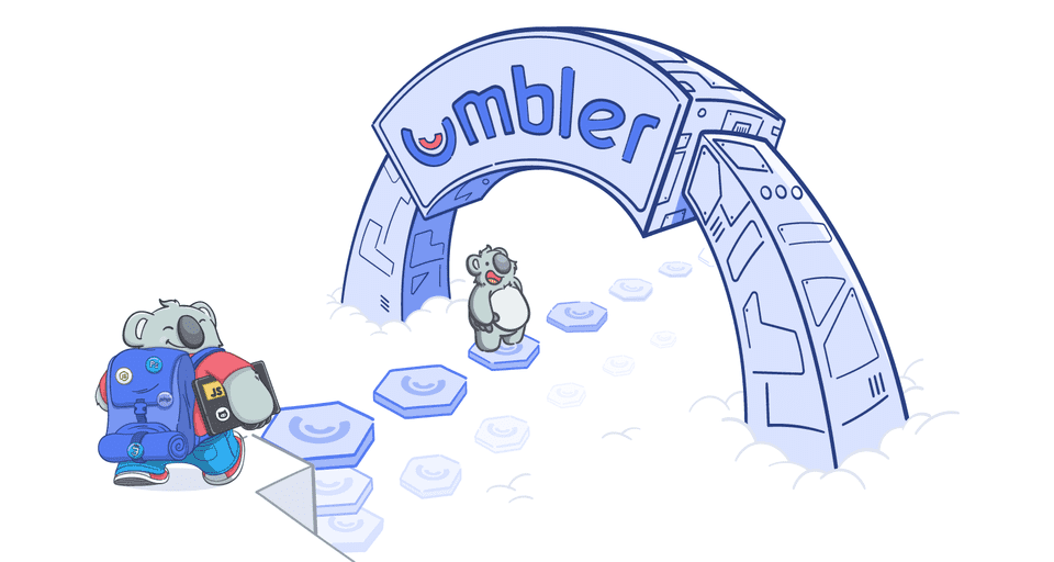 Portão Umbler e o mascote que é um coala entrando para o portão