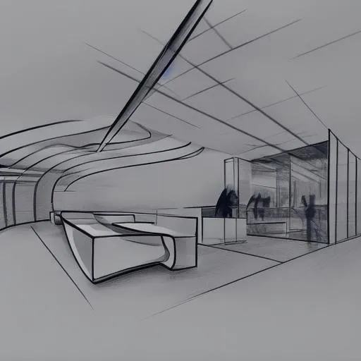 A Zaha Hadid sketch of an office