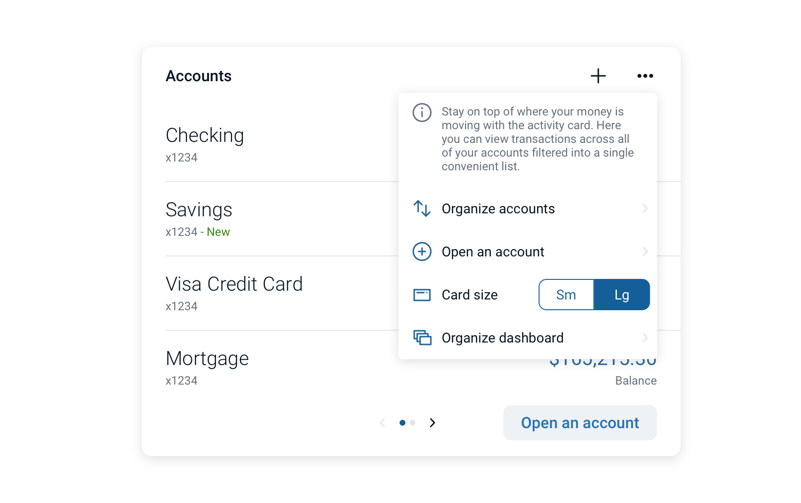 Example of a card overflow menu expanded