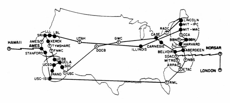 The first ARPANET nodes map