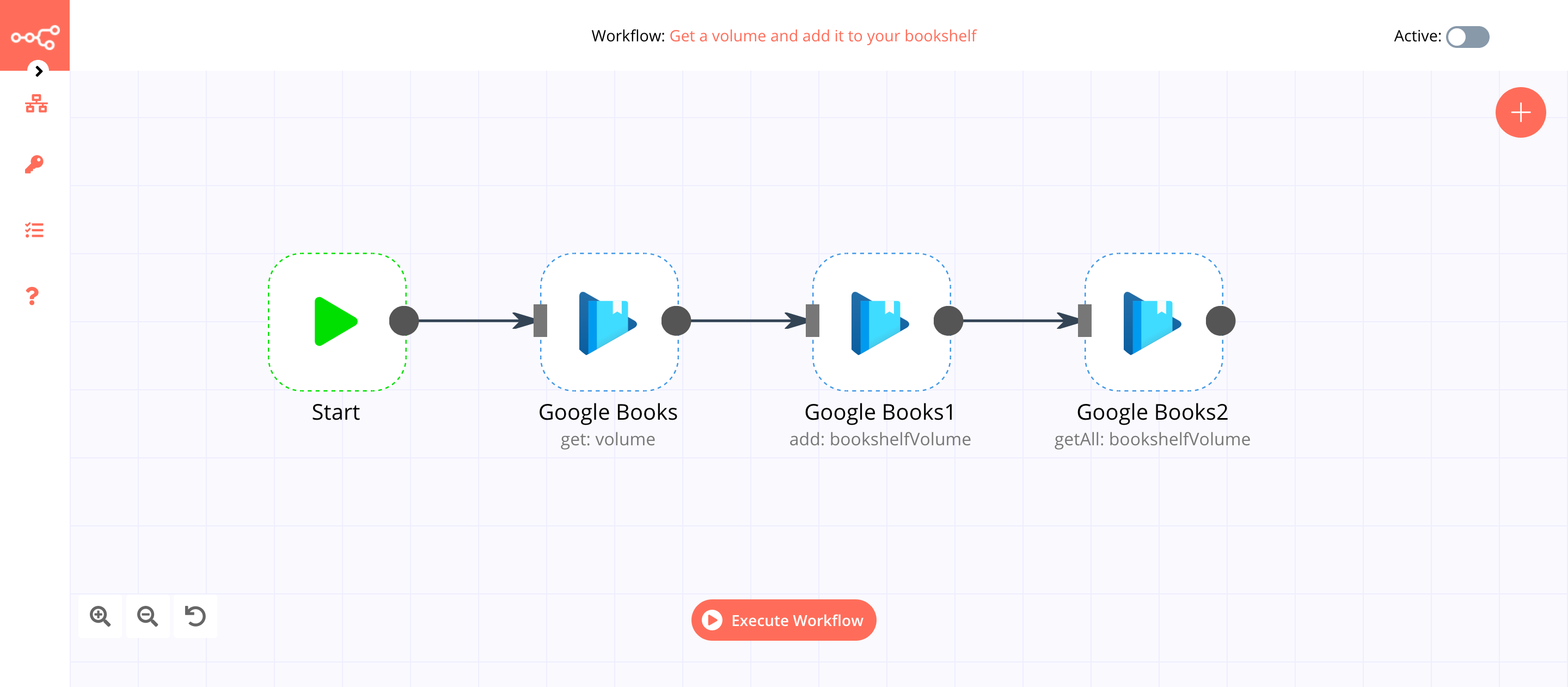 A workflow with the Google Books node