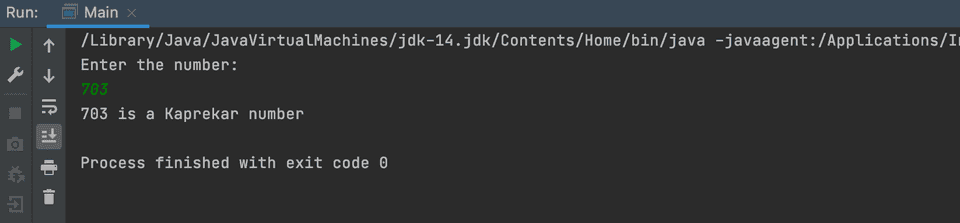 Java Kaprekar number example