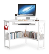 image Tribesigns Cassey 276 in Wood White Corner Desk Triangle Desk Corner Writing Desk Laptop Gaming Table with Keyb