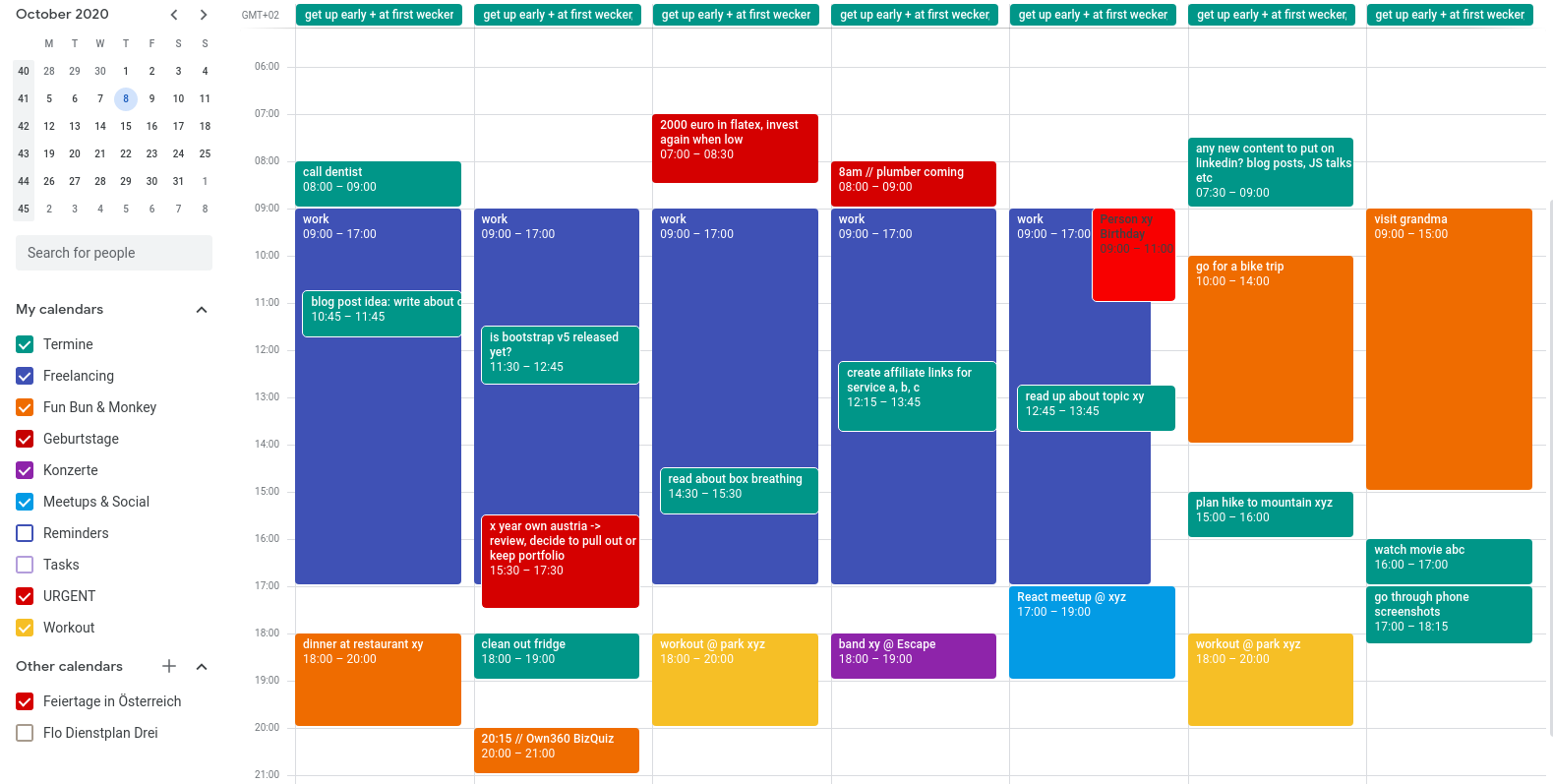 Google Calendar weekly view