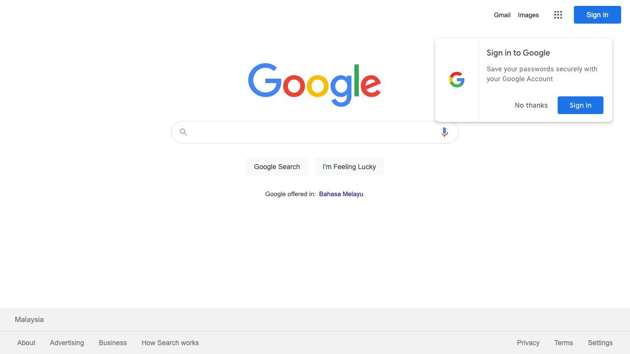 a screenshot of Google homepage captured by Puppeteer