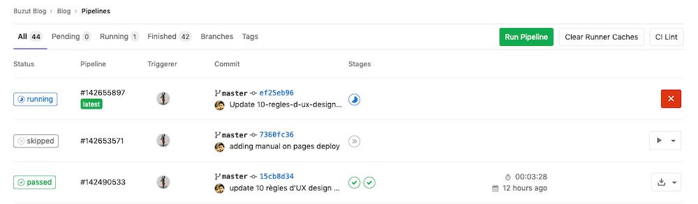 les jobs gitlab