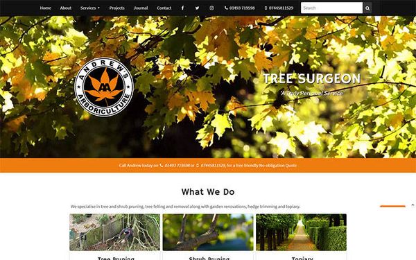 Andrews Arboriculture website frontpage