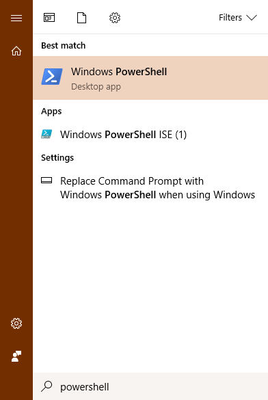 พิมพ์ค้นหา powershell ใน start