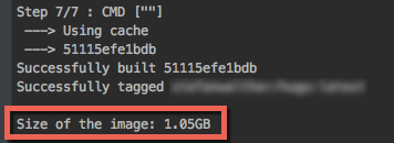 Showing the image size after building the Docker image